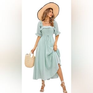 R. Vivimos Ruffled Swiss Dot Midi Dress